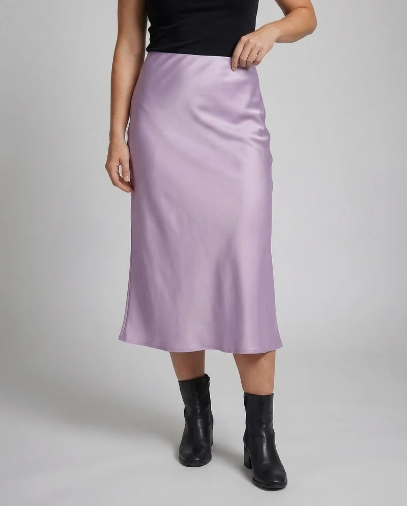Damen Satin Midirock Bias