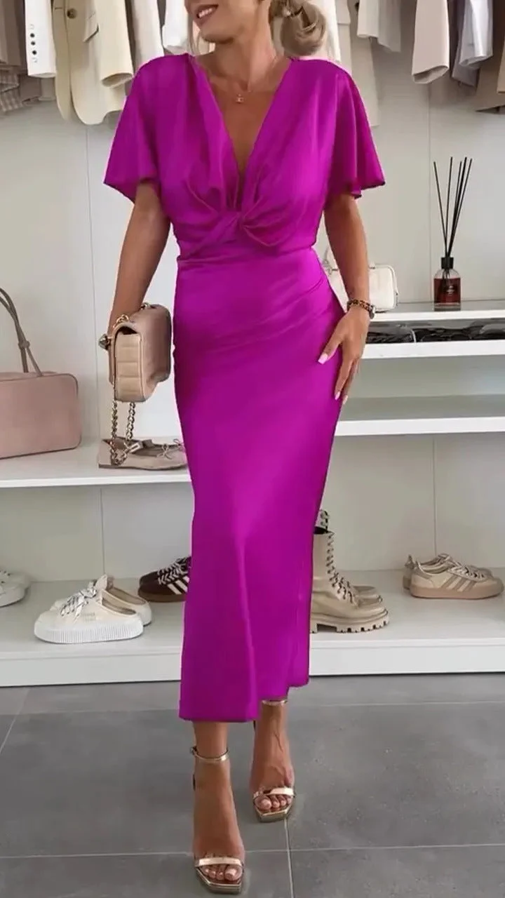 Damen Knielanges Satin-Kleid mit Kreuz-Design