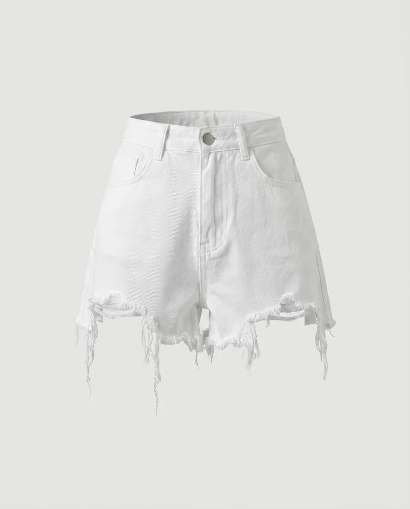 Damen Jeansshorts High-Waist Fransensaum Used-Effekt