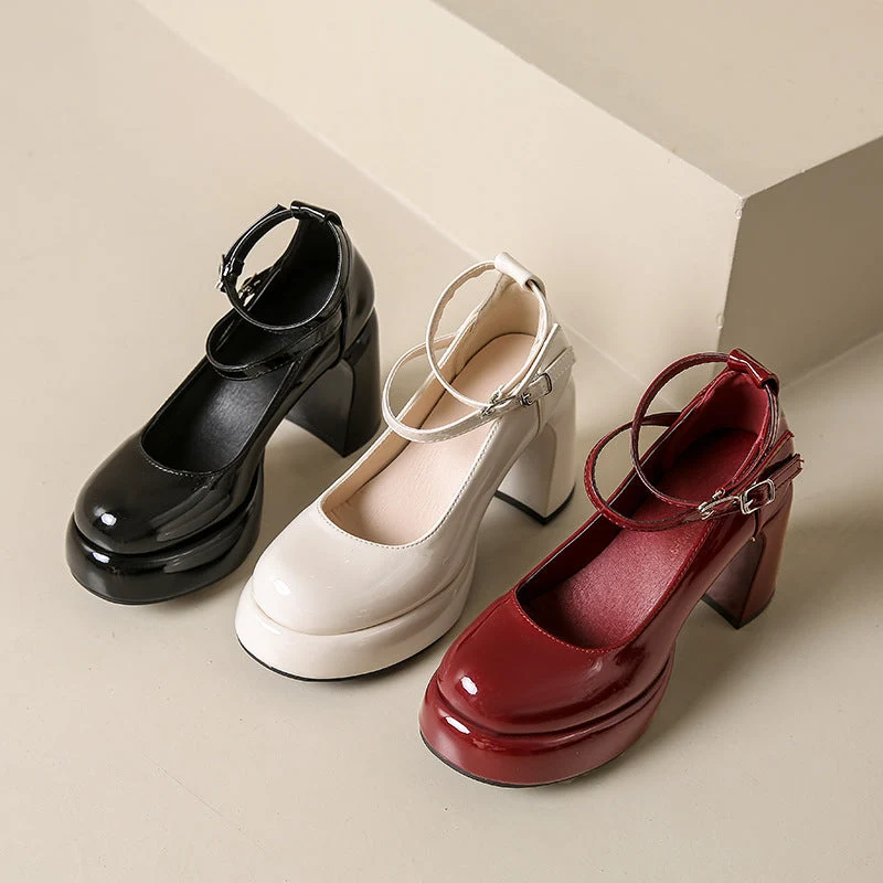 Damen Elegante Blockabsatz-Pumps mit verstellbarem Riemen