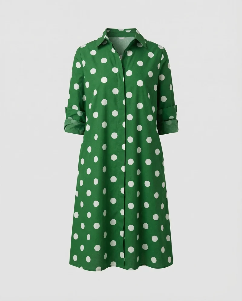Damen Hemdblusenkleid A-Linie Aufgekrempelte Ärmel