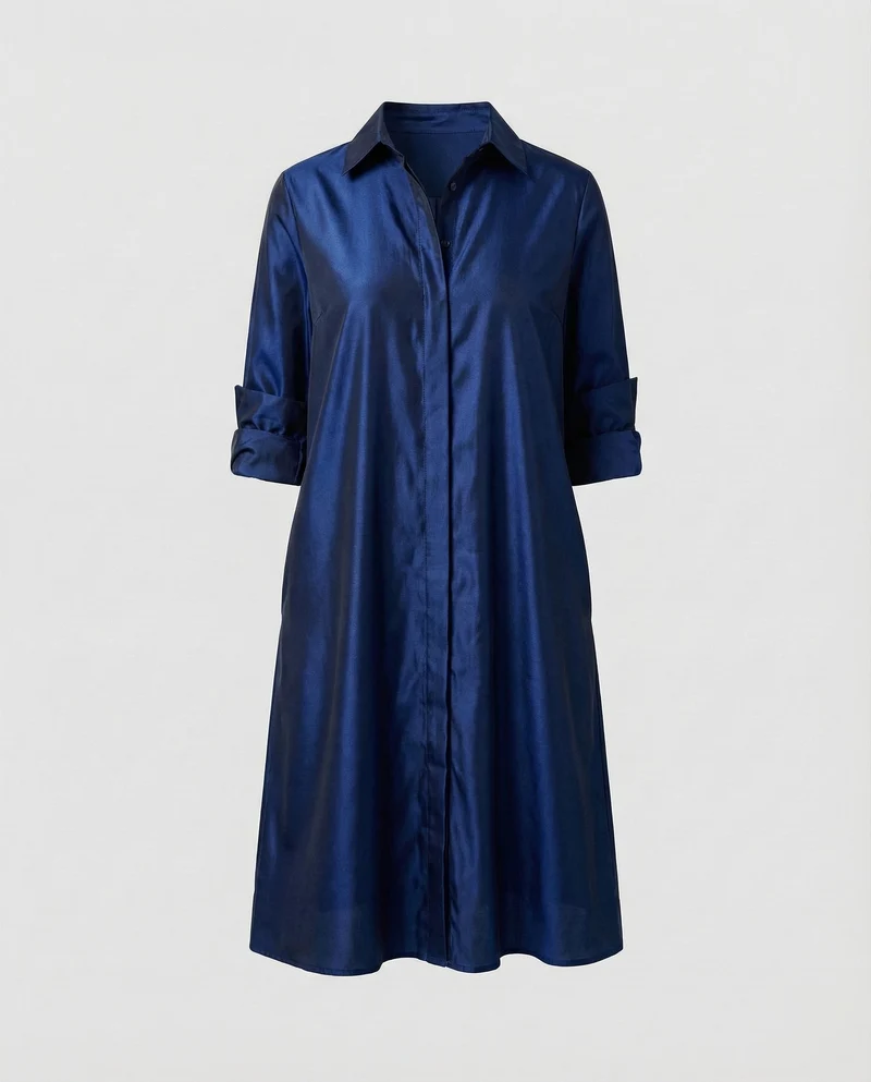 Damen Hemdblusenkleid A-Linie Aufgekrempelte Ärmel