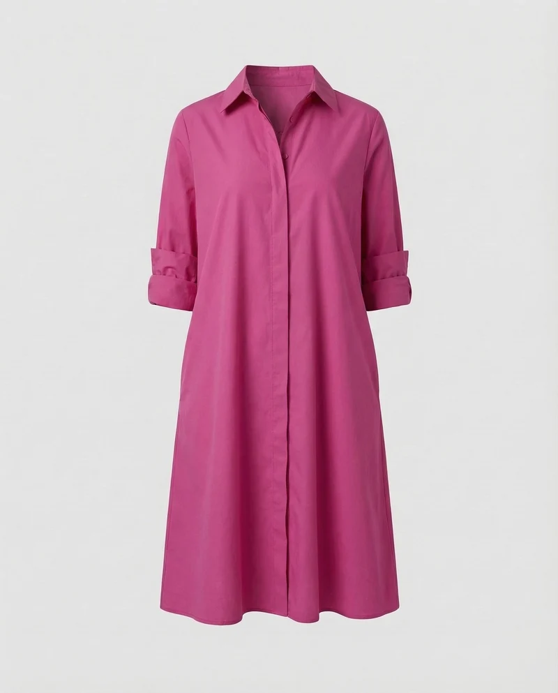 Damen Hemdblusenkleid A-Linie Aufgekrempelte Ärmel