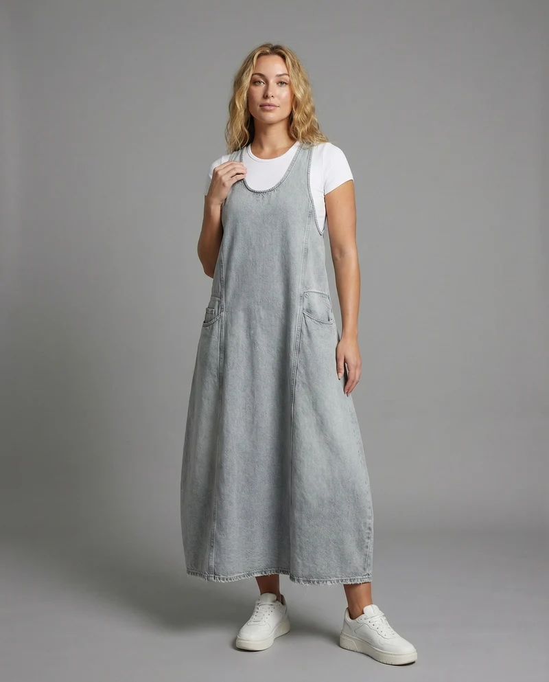 Damen Jeans Sackkleid mit Taschen