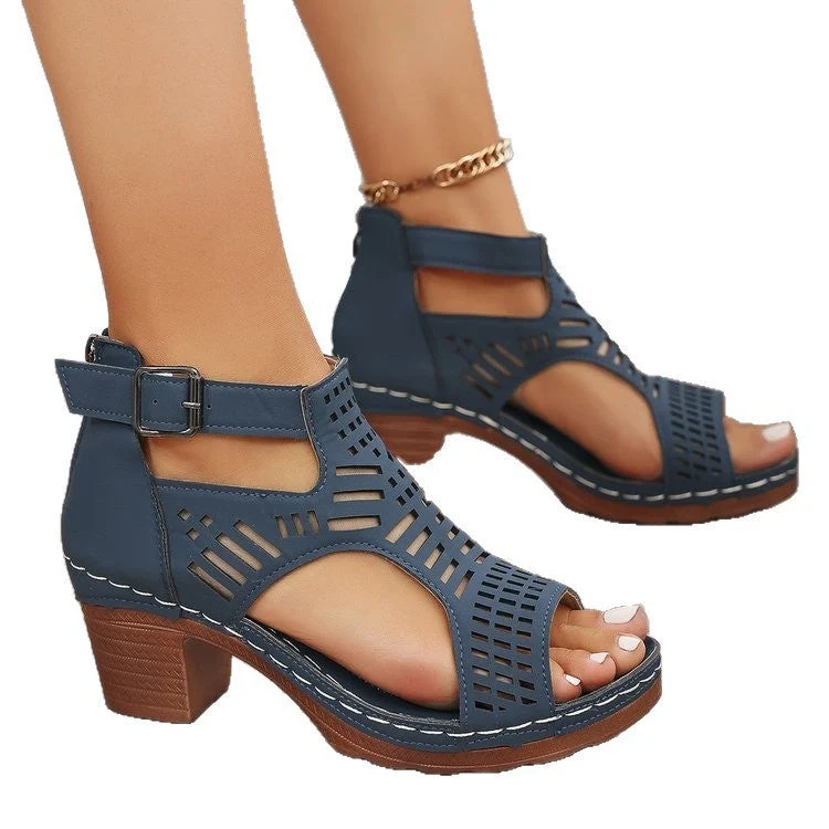 Damen Offene Sandaletten mit modischem Cut-Out Design und komfortablem Blockabsatz