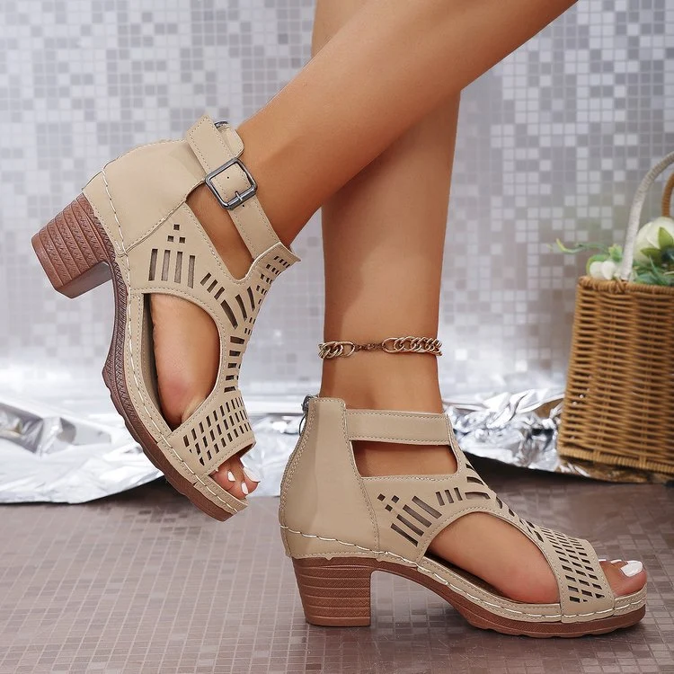 Damen Offene Sandaletten mit modischem Cut-Out Design und komfortablem Blockabsatz