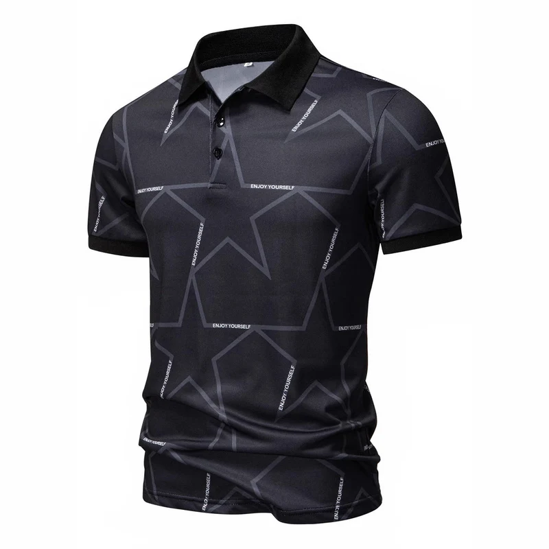 Herren Poloshirt mit modernem Sternen-Design und atmungsaktiven Materialien