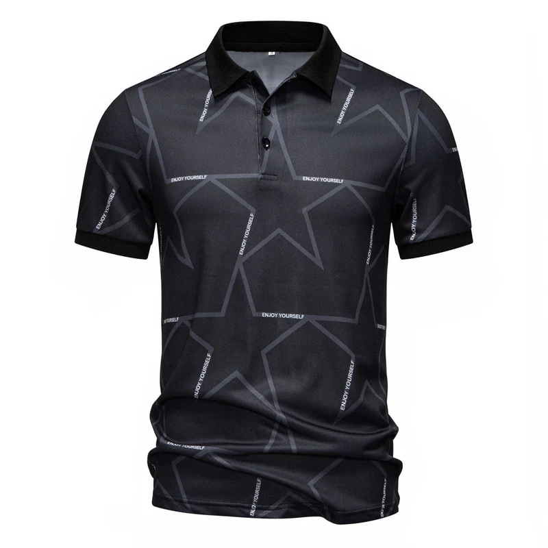 Herren Poloshirt mit modernem Sternen-Design und atmungsaktiven Materialien