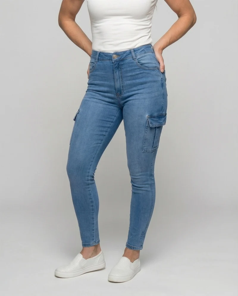 Damen Skinny-Jeans Utility-Tasche Knöchellang