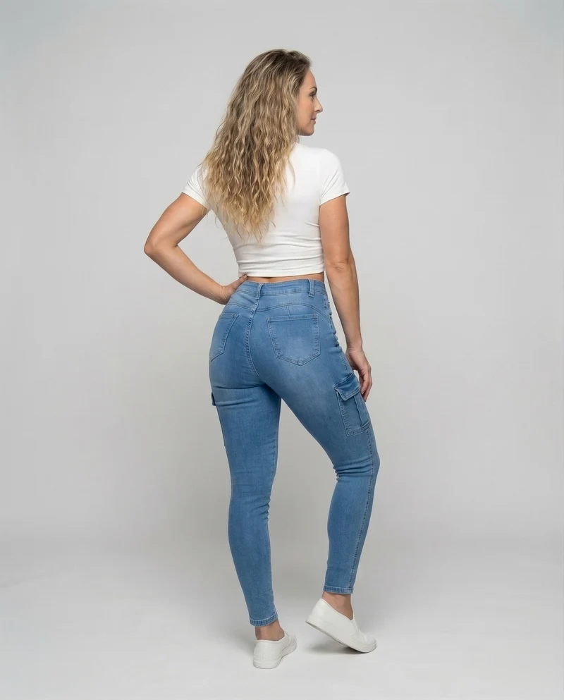 Damen Skinny-Jeans Utility-Tasche Knöchellang