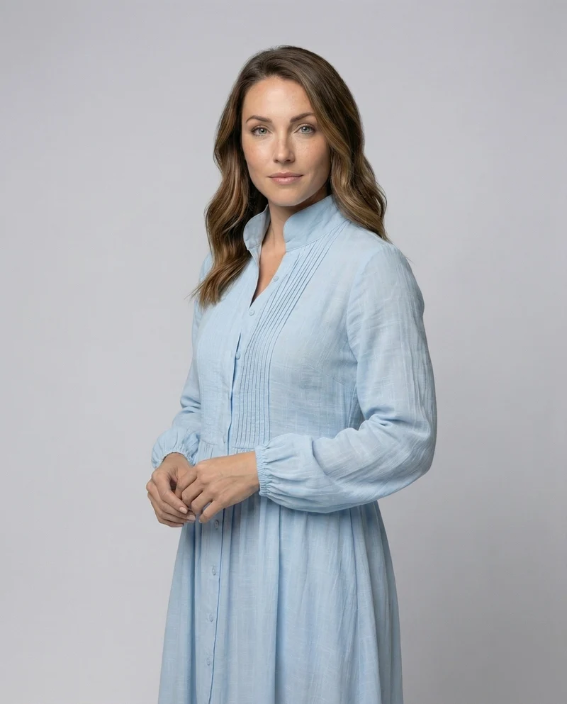 Damen fließendes Maxikleid mit Stehkragen