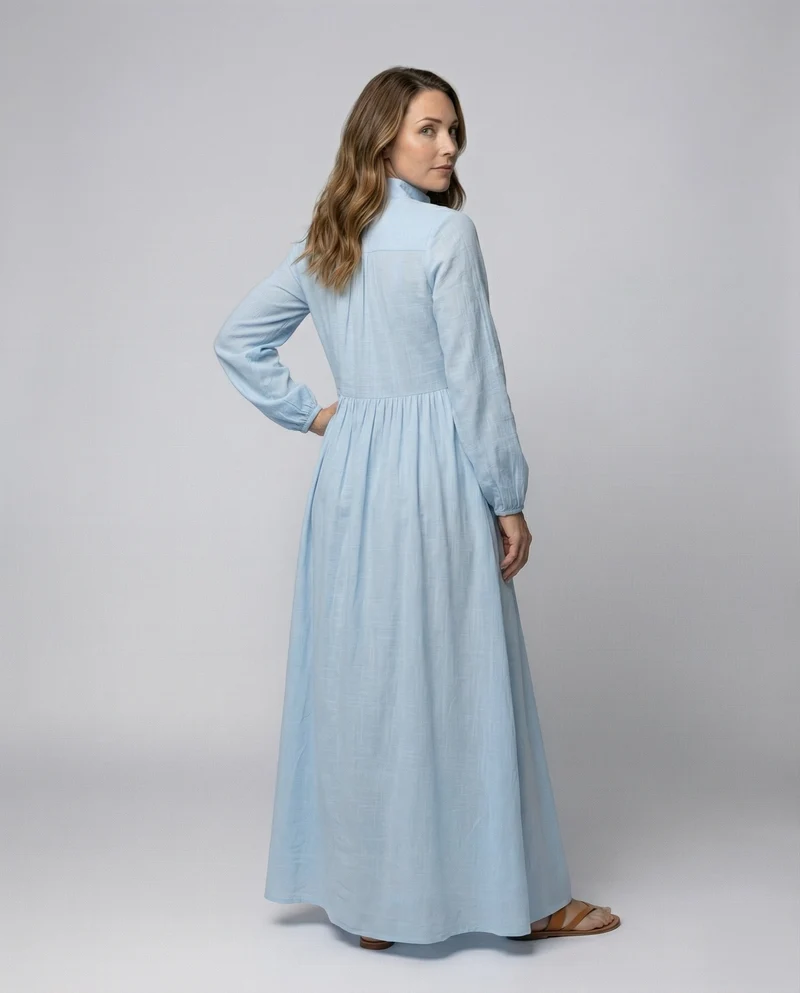 Damen fließendes Maxikleid mit Stehkragen