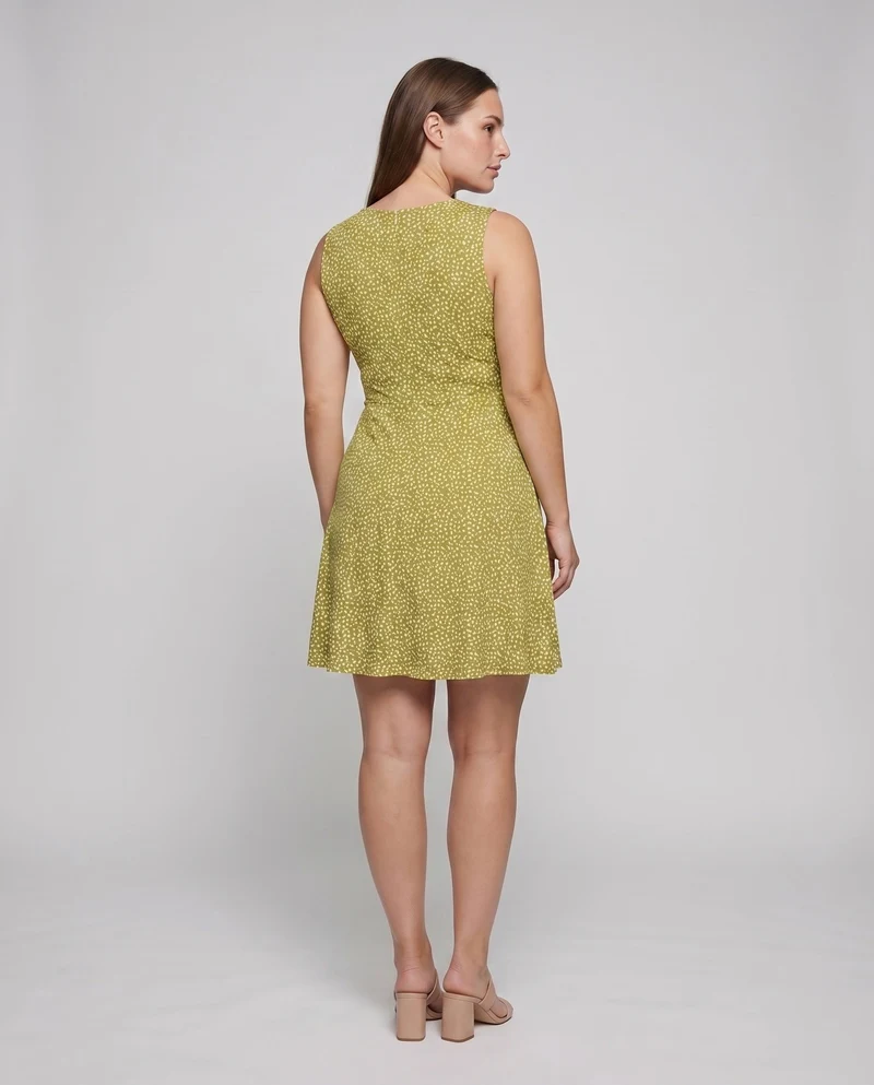 Damen Ärmelloses Midikleid Wickeloptik Drapierung Stufenrock