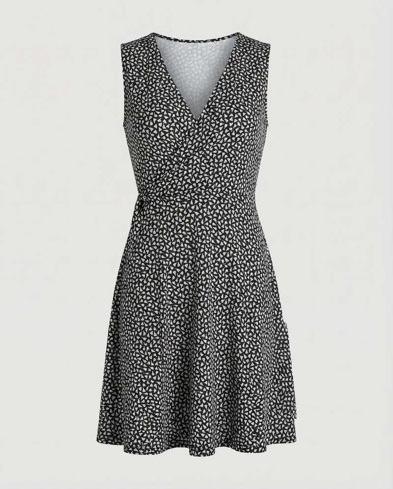 Damen Ärmelloses Midikleid Wickeloptik Drapierung Stufenrock
