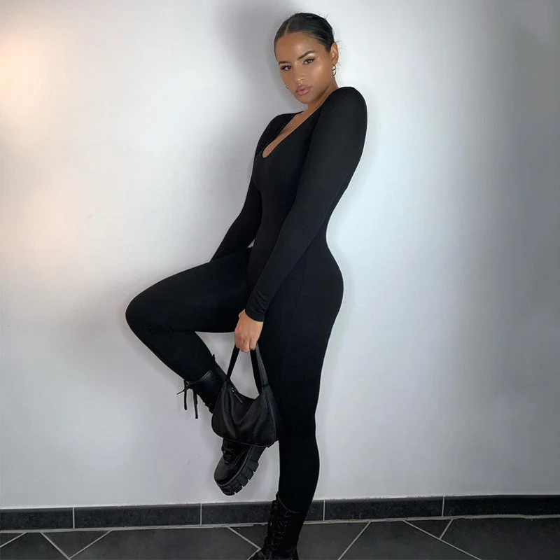 Damen Langarm Bodycon Jumpsuit