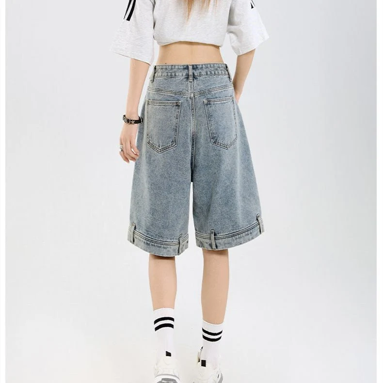 Damen klassische Denim-Shorts mit weitem Bein