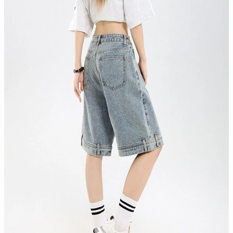 Damen klassische Denim-Shorts mit weitem Bein