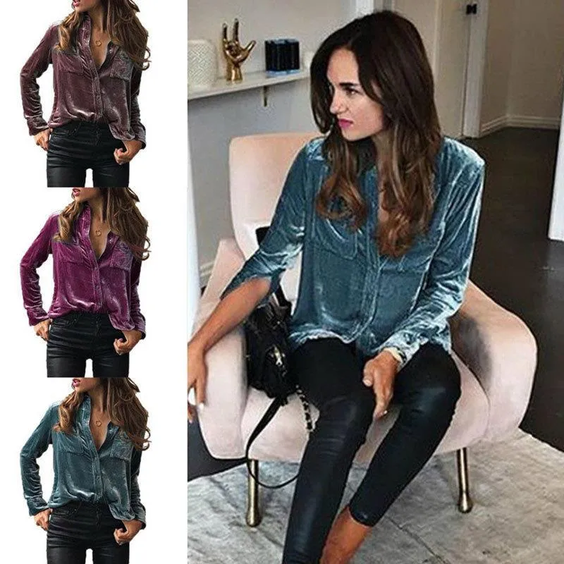 Damen Satin Bluse mit dekorativen Brusttaschen