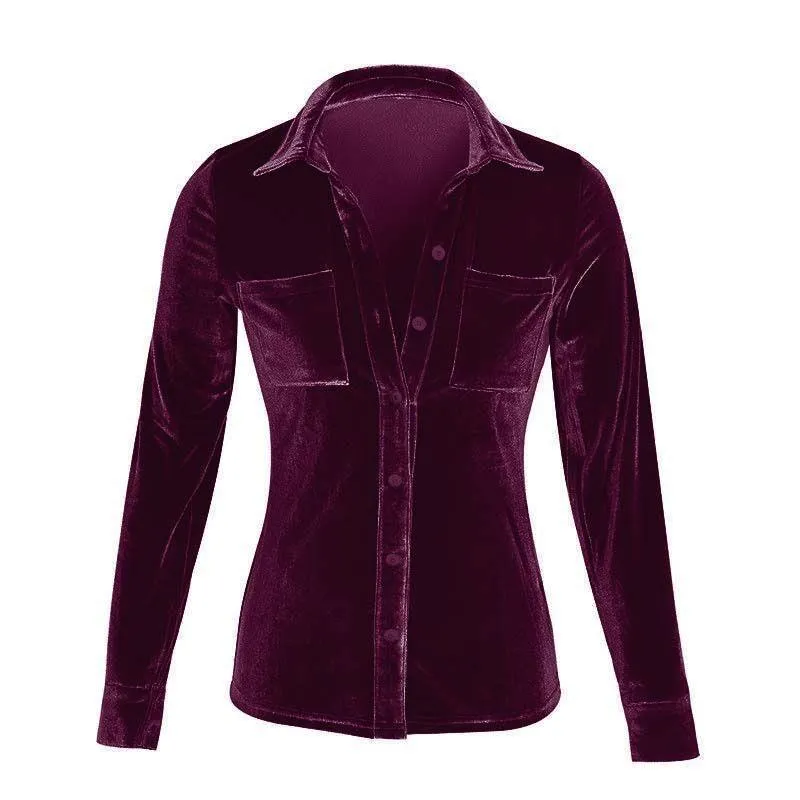 Damen Satin Bluse mit dekorativen Brusttaschen