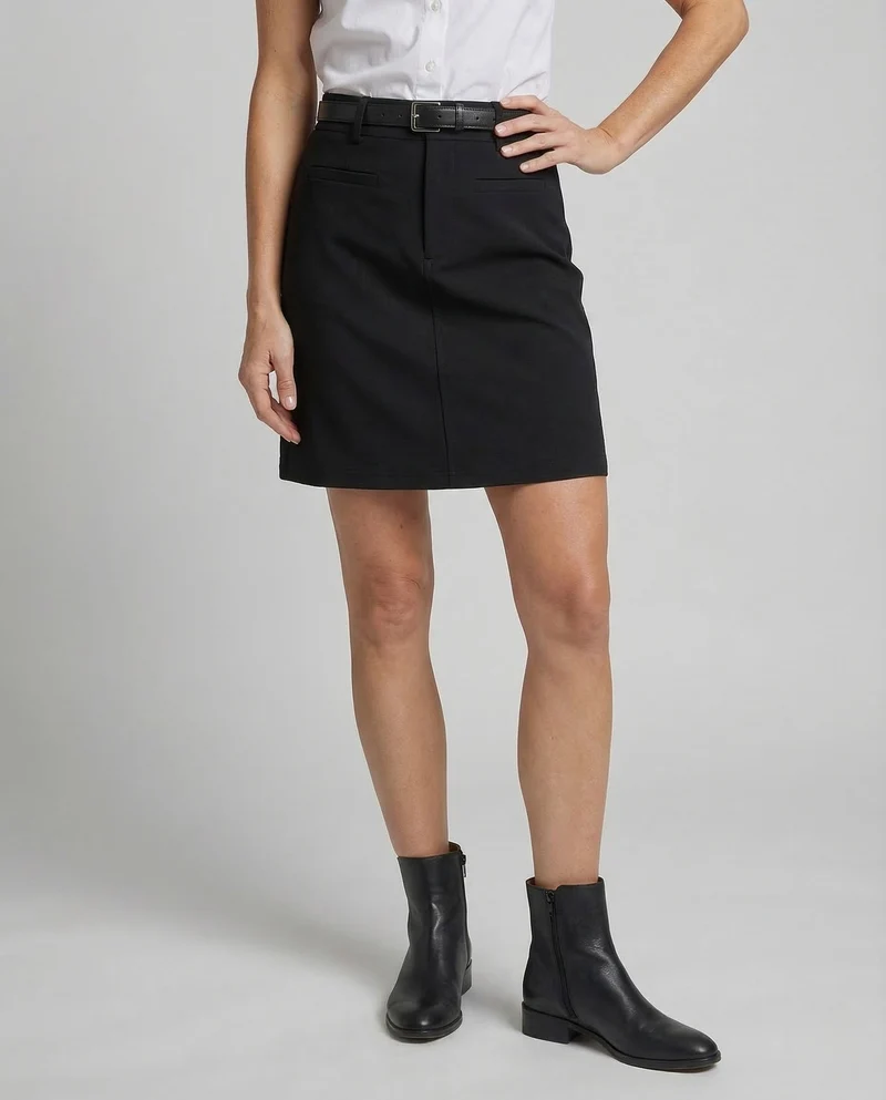 Damen Businessrock High Waist Knielang Gürtel
