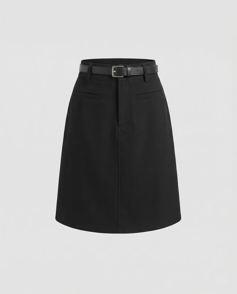 Damen Businessrock High Waist Knielang Gürtel