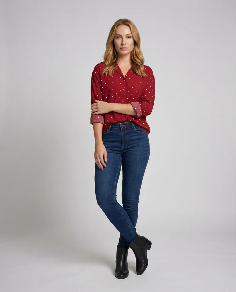 Damen V-Ausschnitt-Bluse Oversize Chiffon