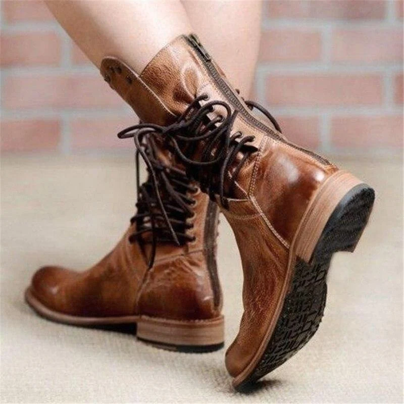 Braune Damen Leder Schnürstiefel – Freya