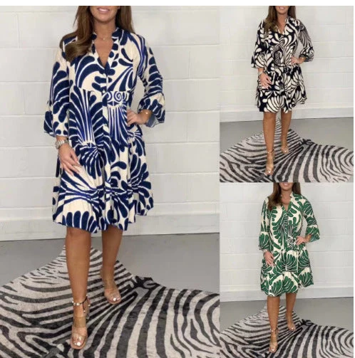 Damen Luftiges Midi-Kleid mit floralen Mustern und durchgehendem Knopfverschluss