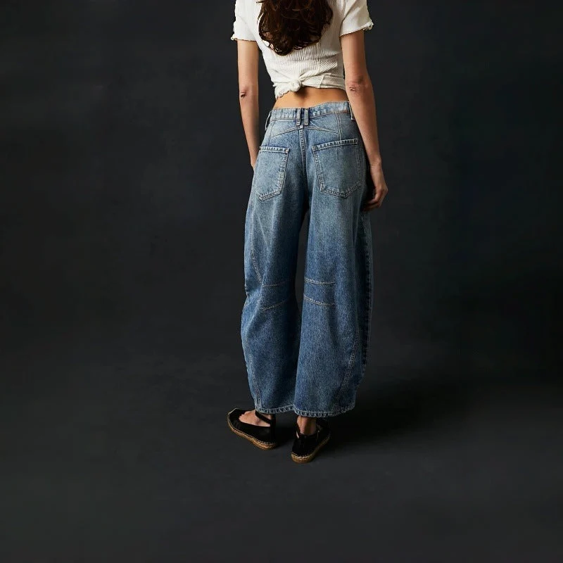 Damen Weite High-Waist Jeans im Vintage-Look mit ausgefallenem Waschverfahren