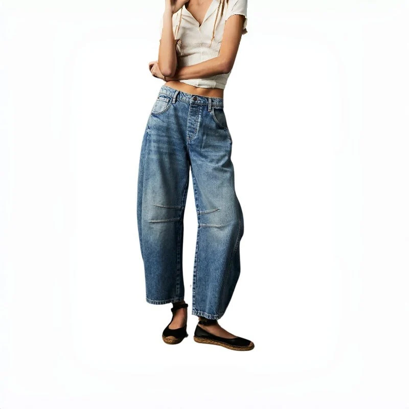 Damen Weite High-Waist Jeans im Vintage-Look mit ausgefallenem Waschverfahren