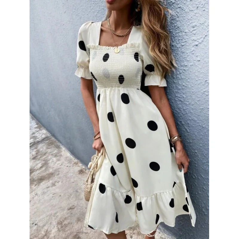 Damen Midi-Kleid mit lässigem Schnitt und großen Punkten Nord Taschen