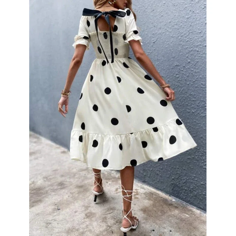 Damen Midi-Kleid mit lässigem Schnitt und großen Punkten Nord Taschen