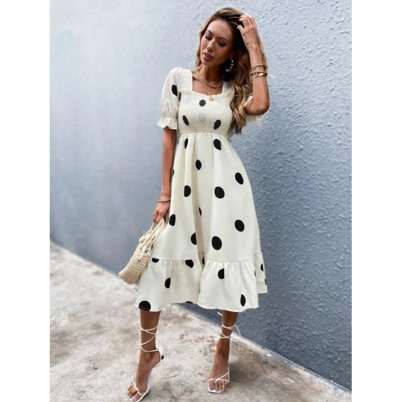 Damen Midi-Kleid mit lässigem Schnitt und großen Punkten Nord Taschen