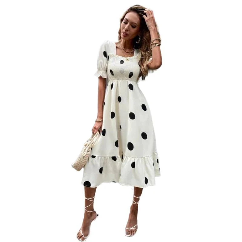 Damen Midi-Kleid mit lässigem Schnitt und großen Punkten Nord Taschen