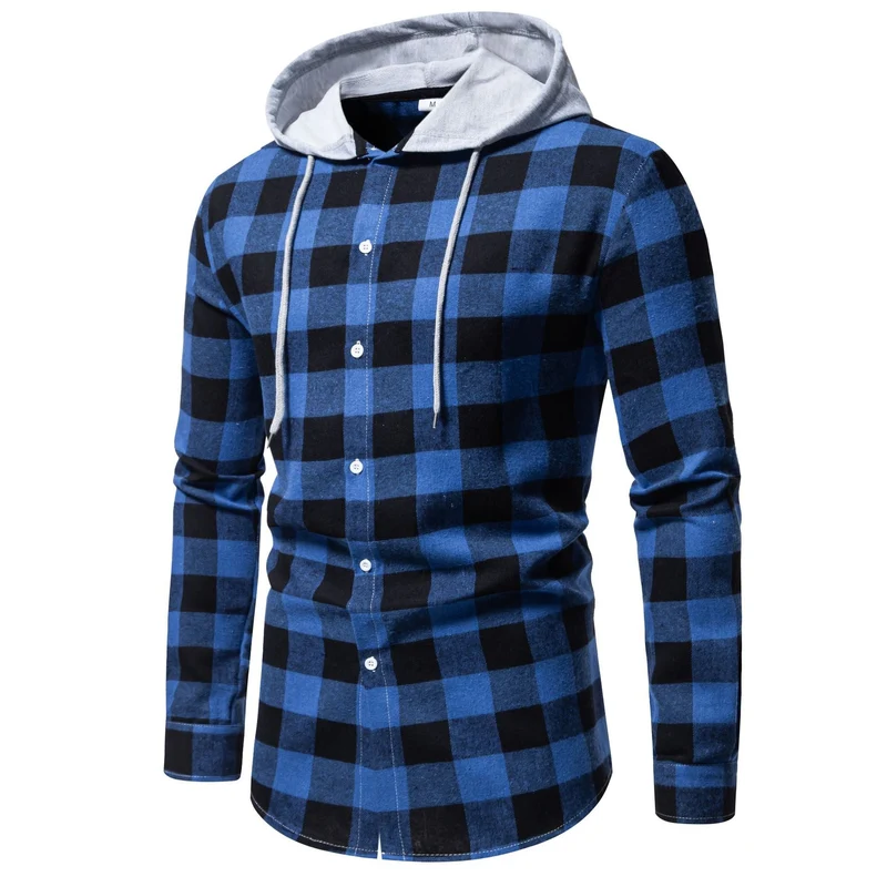 Herren Karo-Hemdjacke mit Kapuze und modernem Schnitt