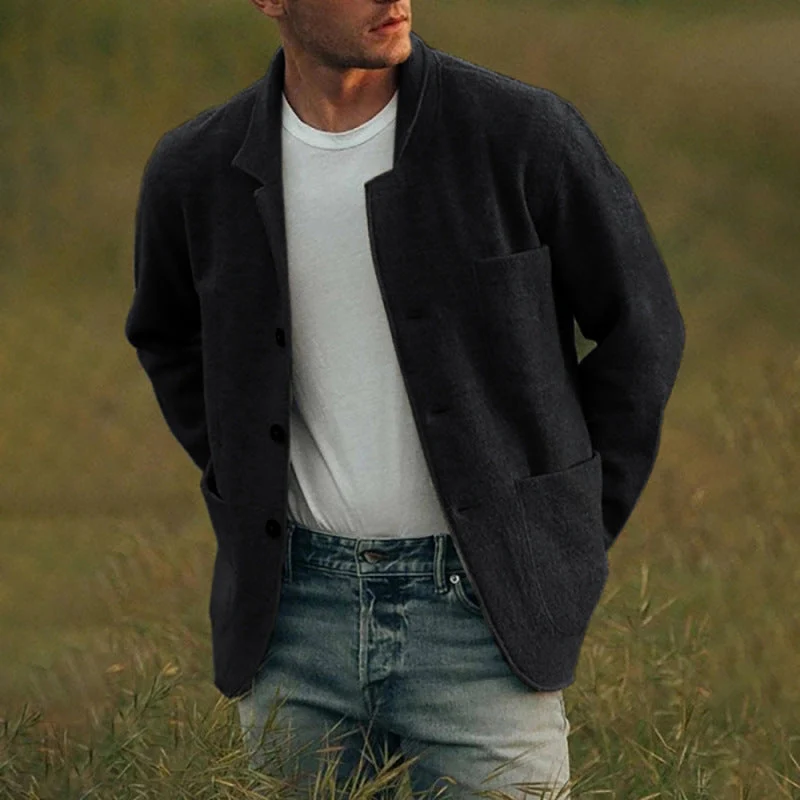 Herren lässige Strickjacke mit aufgesetzten Taschen und modernem Schnitt
