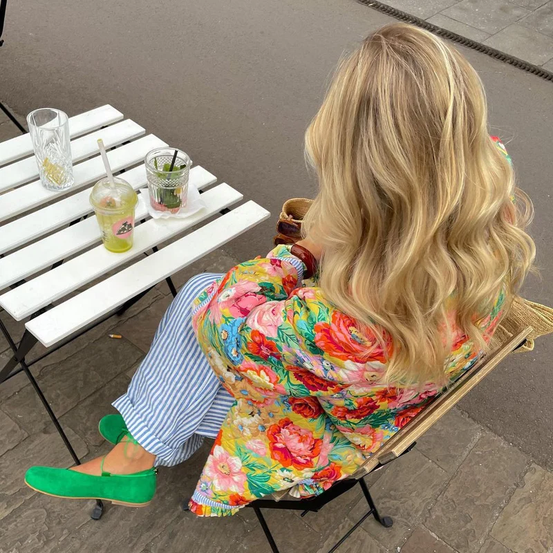 Blumenmusterjacke mit Warmer Fütterung für Damen
