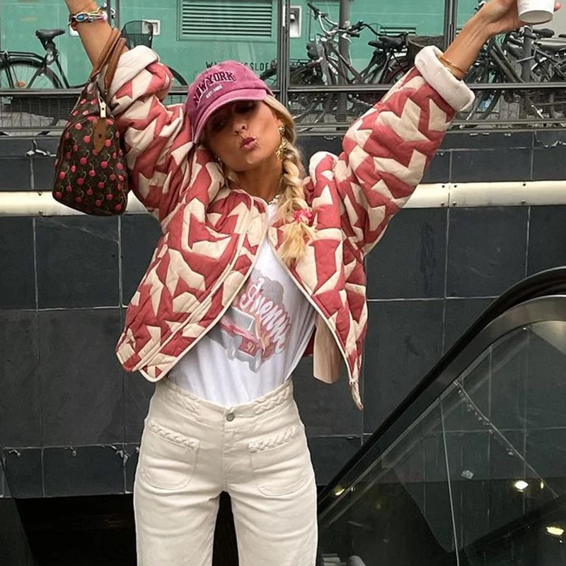 Blumenmusterjacke mit Warmer Fütterung für Damen