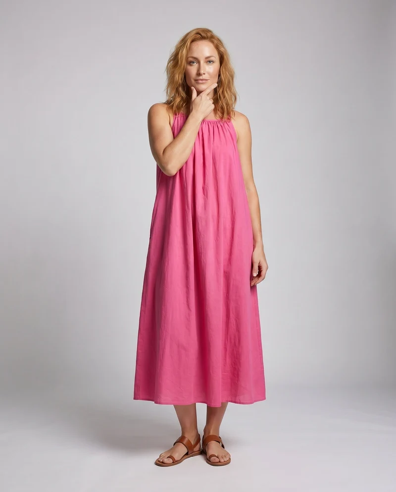 Damen luftiges lässiges Maxikleid mit gerafftem Oberteil