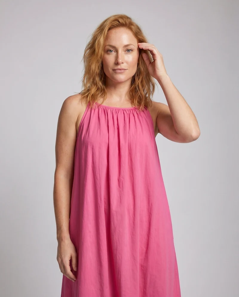 Damen luftiges lässiges Maxikleid mit gerafftem Oberteil