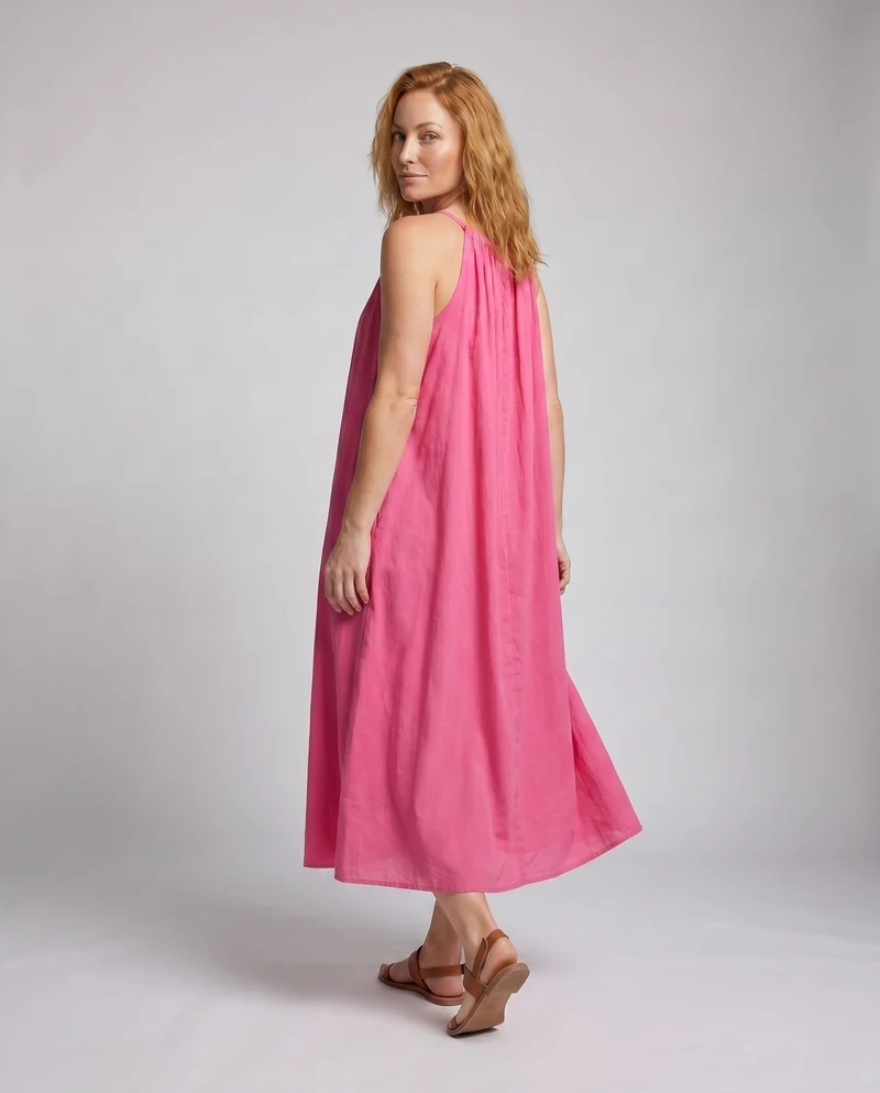 Damen luftiges lässiges Maxikleid mit gerafftem Oberteil