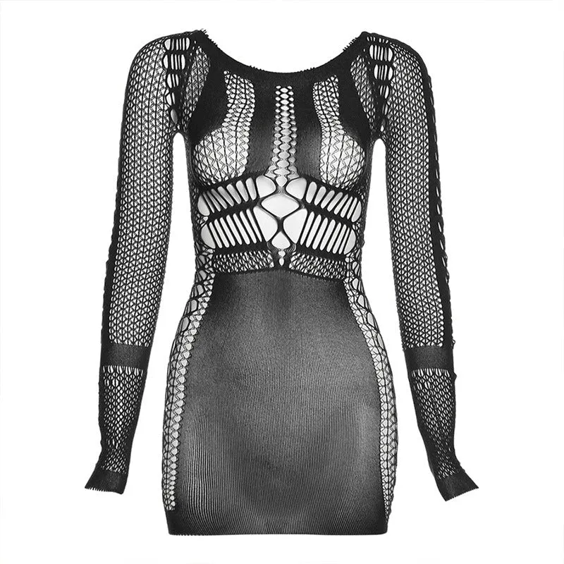 Damen Netzkleid mit langen Ärmeln