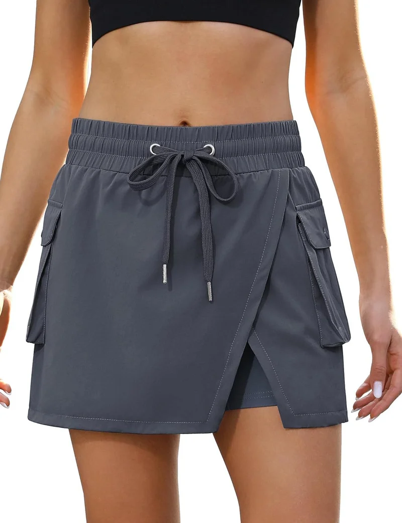 Damen luftiger Wickel-Sportrock mit praktischen Seitentaschen Nord Taschen