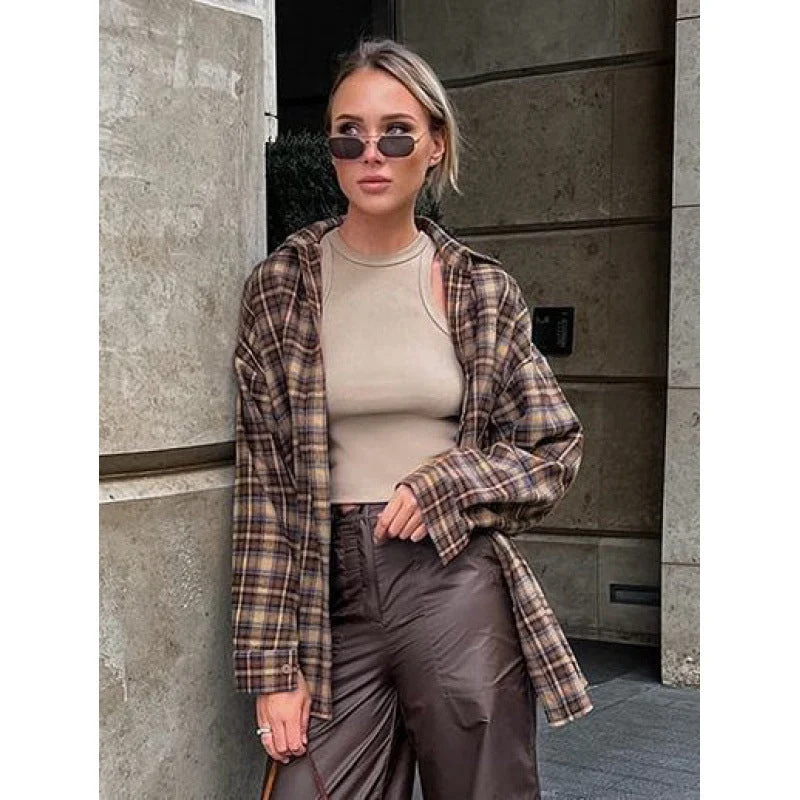 Damen Kariertes Overshirt Nord Taschen