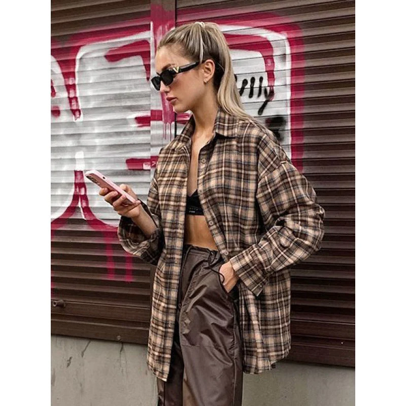 Damen Kariertes Overshirt Nord Taschen