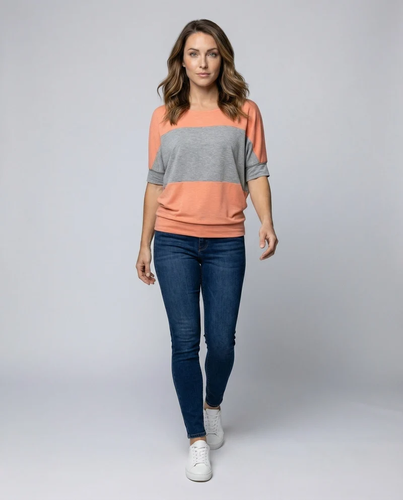 Damen Gestreifte Batwing MischgewNord Taschene Pullover
