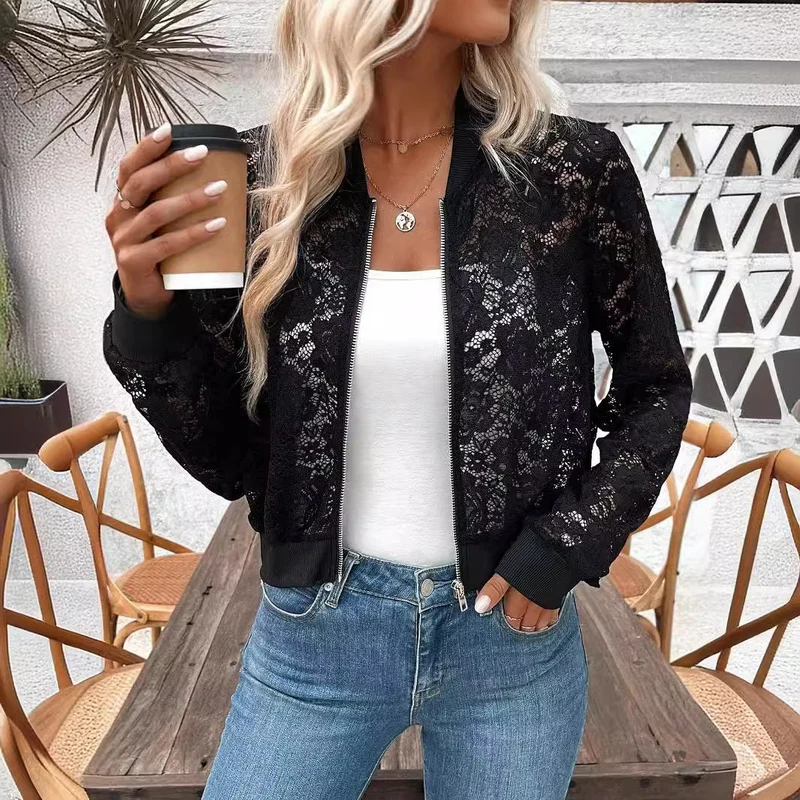 Damen Spitzenoptik Bomberjacke