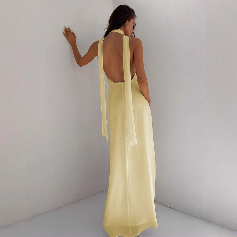Damen Maxi-Kleid mit tiefem V-Ausschnitt und Wickeldesign Nord Taschen