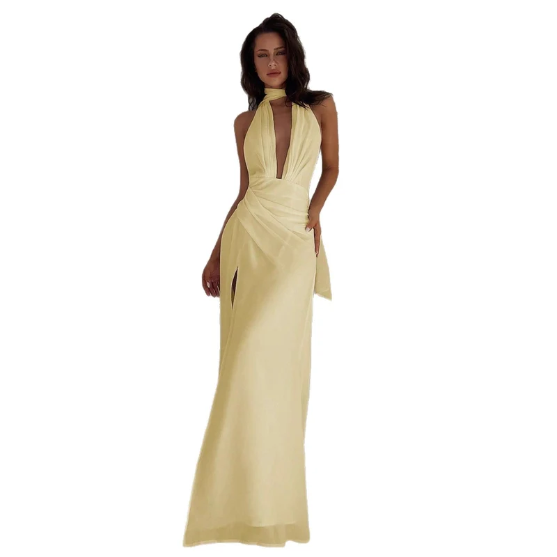 Damen Maxi-Kleid mit tiefem V-Ausschnitt und Wickeldesign Nord Taschen
