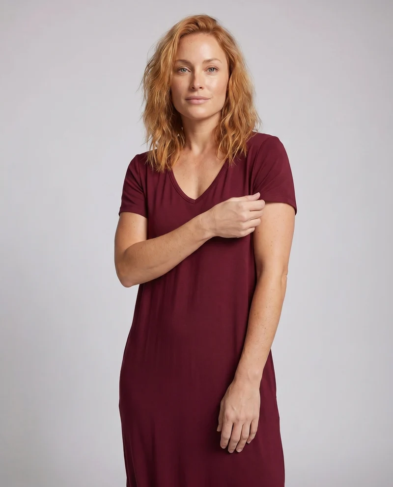 Damen Bequeme Markanter Knoten-Saum MischgewNord Taschene Maxikleid